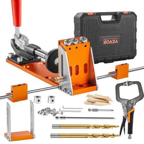 Pocket Hole Jig Kit Set With 34 Pieces For DIY Woodworking Projects 11 Inch C Clamp Fixture Step Drills Wrenches Stop Rings