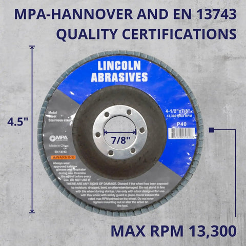 50 Pack 4.5 Inch Seven Eighths Inch Arbor Flap Discs 40 Grit T29 Curved Sanding Discs for Heavy Duty Rust Paint Removal and Surface Prep Self Sharpening Carbon Steel Grit Meets EN 12413