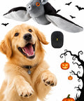 Flying Bat Dog Toy With Motion Activated Rechargeable Power, Interactive Indoor Outdoor Toy For Cats And Dogs With Realistic Flapping Wings And Pet Hair Removal Glove, plush bat toy and golden retriever