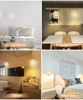 Plug In Pendant Light With LED Bulb Included, Rattan Wicker Boho Chandelier in living, dining room, corner, and bedroom