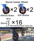 Heavy Duty Industrial Castor Wheels 12 Inch Solid Rubber Puncture Proof 4 Pack Swivel Caster Set 4400 Lb with blue swivel wheels.