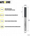 Side view: WEXWE carbide end mill, 6-flute square cutter, 1/4" shank, 2.5" length for finishing hard steel