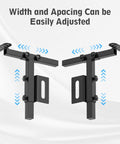 Universal Adjustable Headboard Brackets For Heavy Duty Steel Metal Bed Frame Extension Kit Featuring Freely Movable Design and No Sweat Setup for Twin Full Queen King Beds showing adjustable height and width.