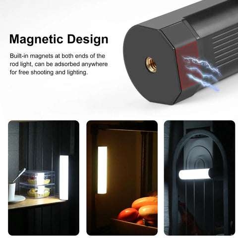 360 Degree Magnetic Handheld Light Wand With 2000mAh Battery, 2500-9000K Dimmable RGB Tube Light Adhered to Metal Surface