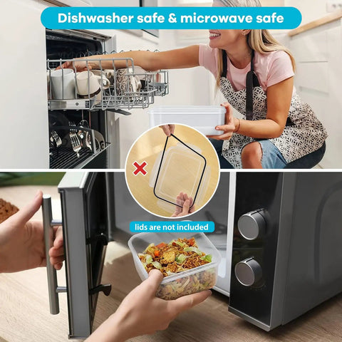 Woman placing 5 Pack Large Fridge Storage Container with Removable Colander in dishwasher and microwave, leakproof design