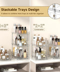Clear Two Tier Under Sink Sliding Organizer With Adjustable Dividers Heavy Duty Waterproof Cabinet Rack For Bathroom Pantry in use, showcasing stackable trays with beauty products.