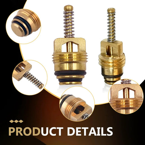 Detailed view of 7 Piece Air Conditioning Valve Core Kit For Cars, Trucks, And SUVs Includes Low Pressure Port Cap And Valve Stem Cores Universal Auto AC System Repair Kit DIY Ready Durable ABS And Metal Black highlighting valve components.