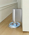 Magnetic Door Stopper With Double Magnets, Stainless Steel Door Catch, Retractable Bottom Door Holder installed on wood floor, silver