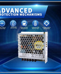 Heavy Duty Ultra Slim Ac Dc Switching Power Supply 75W 15V 5A Enclosed Model showing advanced protection features.