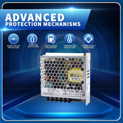 Heavy Duty Ultra Slim Ac Dc Switching Power Supply 75W 15V 5A Enclosed Model showing advanced protection features.