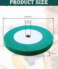 Heavy Duty 8 Inch Bench Grinding Wheels With 240 Grit Non Woven Tight Weave Buffing Pads, product size including dimensions.