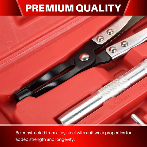 Valve Stem Seal Removal and Installation Kit With Pliers in red case, alloy steel tool set for car engines DIY repairs.