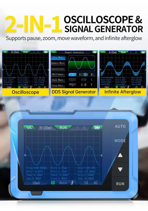 2In1 Portable Digital Oscilloscope And DDS Signal Generator With 10MHz Bandwidth, 48 MSps, Auto Trigger, 2.8 Inch TFT Display