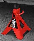 DNA Motoring 3-ton jack stand, red steel, under vehicle with adjustable height