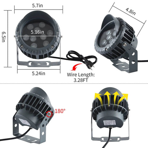 Remote Control RGBW LED Flood Light For Outdoor Vibes 96W Color Changing Garden Spotlight dimensions and angle views