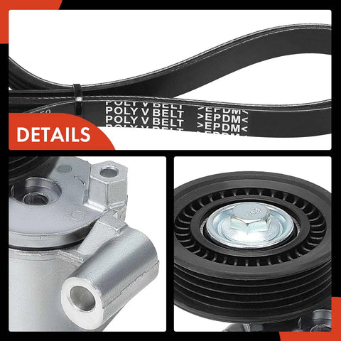 Close-up of serpentine belt and pulleys in the Serpentine Belt Drive Kit For Ford Escape Focus And Transit Connect 2013 2018