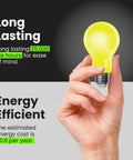 Hand holding A19 Outdoor Bug Light LED Bulb, 60 Watt Equivalent, Non-Dimmable, E26 Base, Long-Lasting Yellow Light