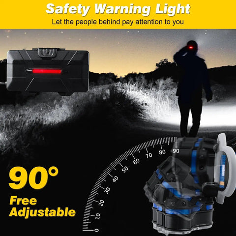 Rechargeable Headlamp Beast Mode Bright 18000 Lumens With 8 LEDs, 16 Modes, Motion Sensor Red Light Waterproof Head Torch