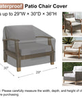 Waterproof Patio Chair Covers 29W x 30D x 36H 2 Pack Heavy Duty Outdoor Lounge Chair Covers protect patio furniture diagram.
