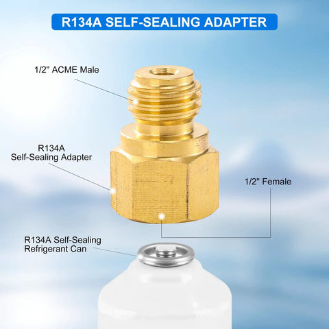 Slick R134A Refrigerant Recharge Kit With Heavy Duty Charging Hose And Dual Dial Gauge For Fast Home AC Cool Down Includes BPV31 Bullet Piercing Tap Valve And Self Sealing Adapter For No Sweat Maintenance