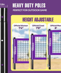 Portable Volleyball Net Set With Adjustable Steel Poles, Anti Sag Winch System, Easy Setup Pump, Boundary Lines, And Carry Bag