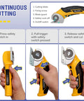 Cordless Cardboard Cutter Electric Scissors With Safety Lock For Cardboard, Fast 240 RPM Cutting, in use showing operation steps