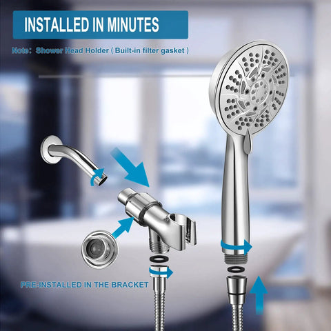 Installation steps for High Pressure Handheld Shower Head With 10 Spray Settings And Detachable Hose Chrome Finish.