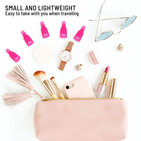 10 Pcs Pink Reusable Nail Polish Remover Clips Set For Gel Nail Removal with beauty accessories on white background