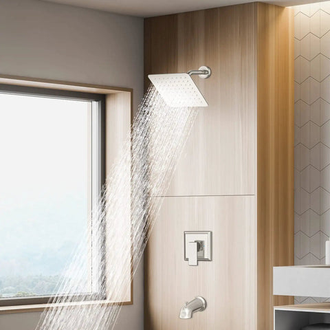 Shower Faucet Set With Tub Spout And Valve Included 8 Inch Rain Shower Head Brushed Nickel Tub And Shower Kit For Bathroom Remodel