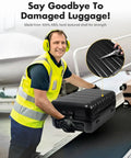 16 Inch Underseat Carry On Luggage Airline Approved Hard Shell Suitcase With TSA Lock And 360 Degree Spinner Wheels Lightweight Personal Item Travel Companion Black being handled by airport staff.