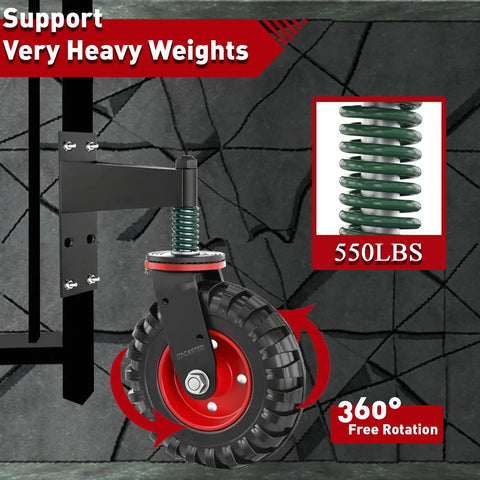 Close-up of Heavy Duty 6 Inch Gate Wheels For Wooden Gates, Spring Loaded With 550 Lb Capacity, 360 Degree Swivel Caster.