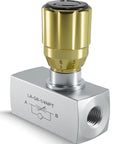 Inline Adjustable Hydraulic Flow Control Needle Valve One Quarter Inch NPT For High Pressure Up To Five Thousand PSI, metal body.