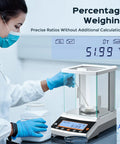 Lab technician using Pro Grade Analytical Balance With 220g Capacity, 0.0001g Readability And 0.0004g Tolerance for weighing