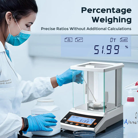 Lab technician using Pro Grade Analytical Balance With 220g Capacity, 0.0001g Readability And 0.0004g Tolerance for weighing