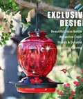 Red Glass Hummingbird Feeder For Outdoors Hanging 24 Ounce Nectar Feeder With Perch Five Flower Ports Leak Proof Base And Hook