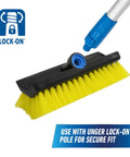 HydroPower 10-Inch Bi-Level Scrub Brush for Tough Grime, Lock-On Outdoor Cleaning Tool with yellow bristles and lock-on feature