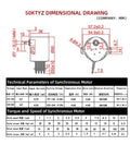 Technical drawing of DIY Friendly Setup-Ready Universal AC 110V/220V 6W Permanent Magnet Synchronous Motor With Capacitor And Speed Reducer, 2.5RPM Bracket