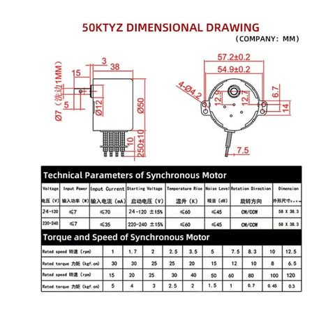 Technical drawing of DIY Friendly Setup-Ready Universal AC 110V/220V 6W Permanent Magnet Synchronous Motor With Capacitor And Speed Reducer, 2.5RPM Bracket