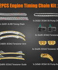 Kia 3.3 Timing Chain Kit For Sorento Sedona Cadenza K900 And Hyundai Azera Santa Fe Genesis G70 G90 3.3L 2013-2020 12 Piece Kit layout