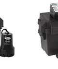 Image of Top Shelf Battery Backup Sump Pump Featuring Patented Dual Float Switch And Built In Monitor One Third Horsepower, residential flood protection unit.