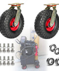 Two Pack Heavy Duty Swivel Caster Wheels Featuring Quiet Solid Rubber Tires Double Precision Bearings with mounting bolts.