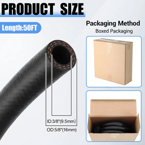 Prime Grade Epdm Heater Hose For Radiator Cooling Systems, 3/8 Inch Inner Diameter, 50 Feet flexible black tubing, detailed view.