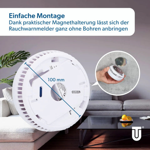 Smoke Detector With Magnetic Holder No Sweating Over Tools Super Strong 3M Adhesive Pads For Snappy Wall Mount, 100mm size.