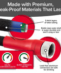 Front cutaway view of Pocket Hose 50 ft Silver Bullet 2.0 expandable garden hose with Turbo Shot nozzle and lead-free aluminum connectors