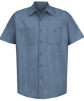 Mens Short Sleeve Work Shirt Regular Fit Polyester Cotton Blend Button Front Utility Top All Day Comfort Heavy Duty Job Site Ready Built Tough For The Daily Grind 4XL Large Postman Blue in solid blue with two front pockets.
