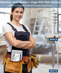 120 Piece Self Drilling Drywall Anchors With Rust Resistant Stainless Steel Screws Heavy Duty Wall Anchor Kit For Hollow Walls Sheetrock Zero Mess Quick Install Rock Solid Grab DIY Home Refresh Organizer Crate Included, displayed in tool belt.
