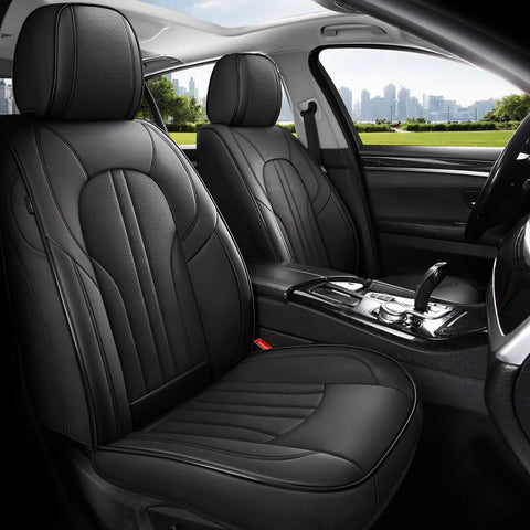 Front seats with All In One Waterproof Leather Car Seat Cover Set with Nappa Finish includes two front covers in black.