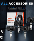 Ford TPMS Sensors 315MHz 433MHz Pre Programmed Tire Pressure Monitoring Replacement For F150 F250 F350 F450 F550 Escape Fusion Maverick Ranger Focus Transit 4 Pack Drop In Ready black sensor set and box