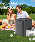 Quick Bullet Ice Maker For Countertop No Fuss Cleanup Makes Fresh Cubes In Six Minutes, ideal for outdoor picnics with drinks.