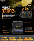 Eight Gang Bluetooth RGB Switch Panel With App Control for dashboard setup in trucks and SUVs, showing product features.